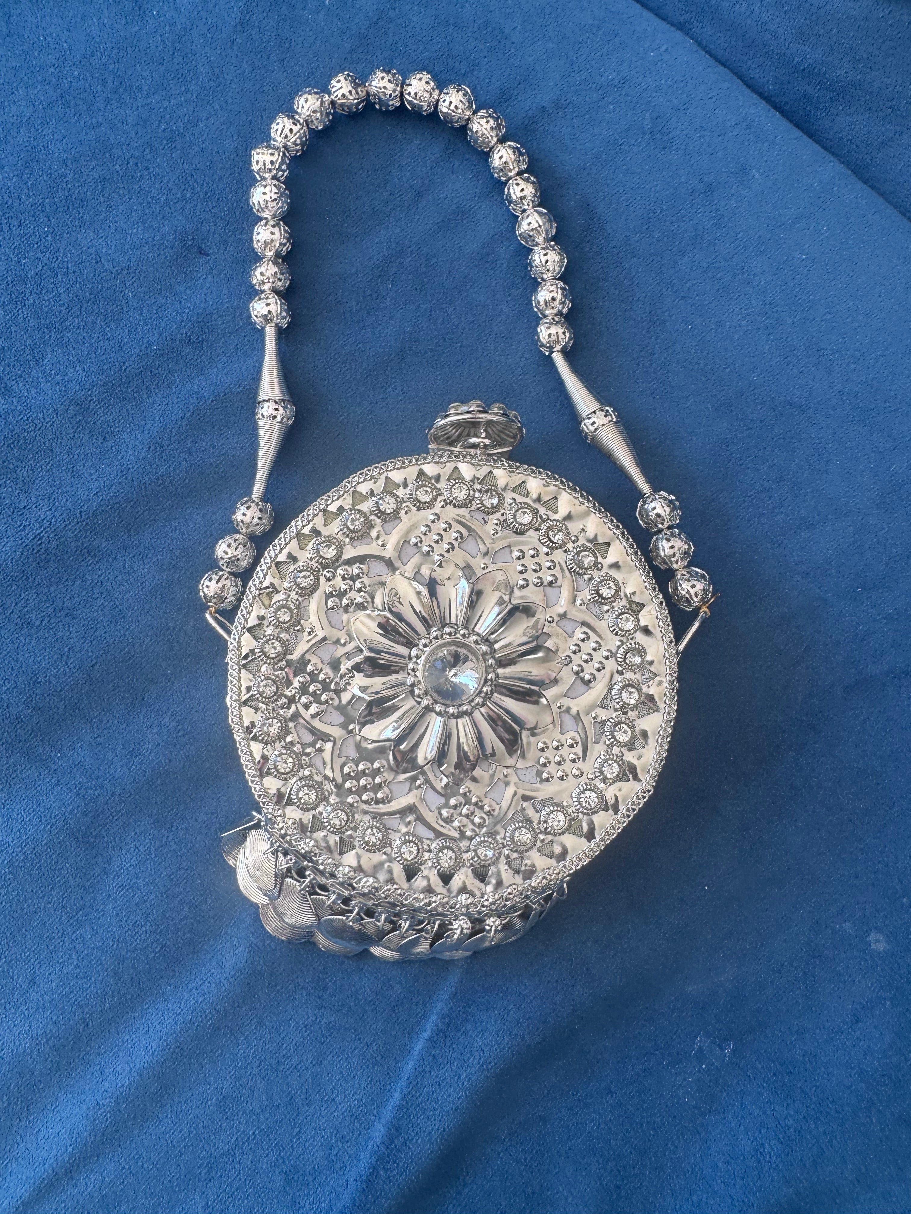 The Golden AND SILVER Blossom Antique Filigree Round Clutch