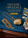 Gold Clamshell Evening Clutch | Metallic Seashell Hardcase Purse with Detachable Gold Beaded Chain Set
