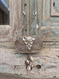 Silver Oval Filigree Clutch with Shell and Crystal Embellishments